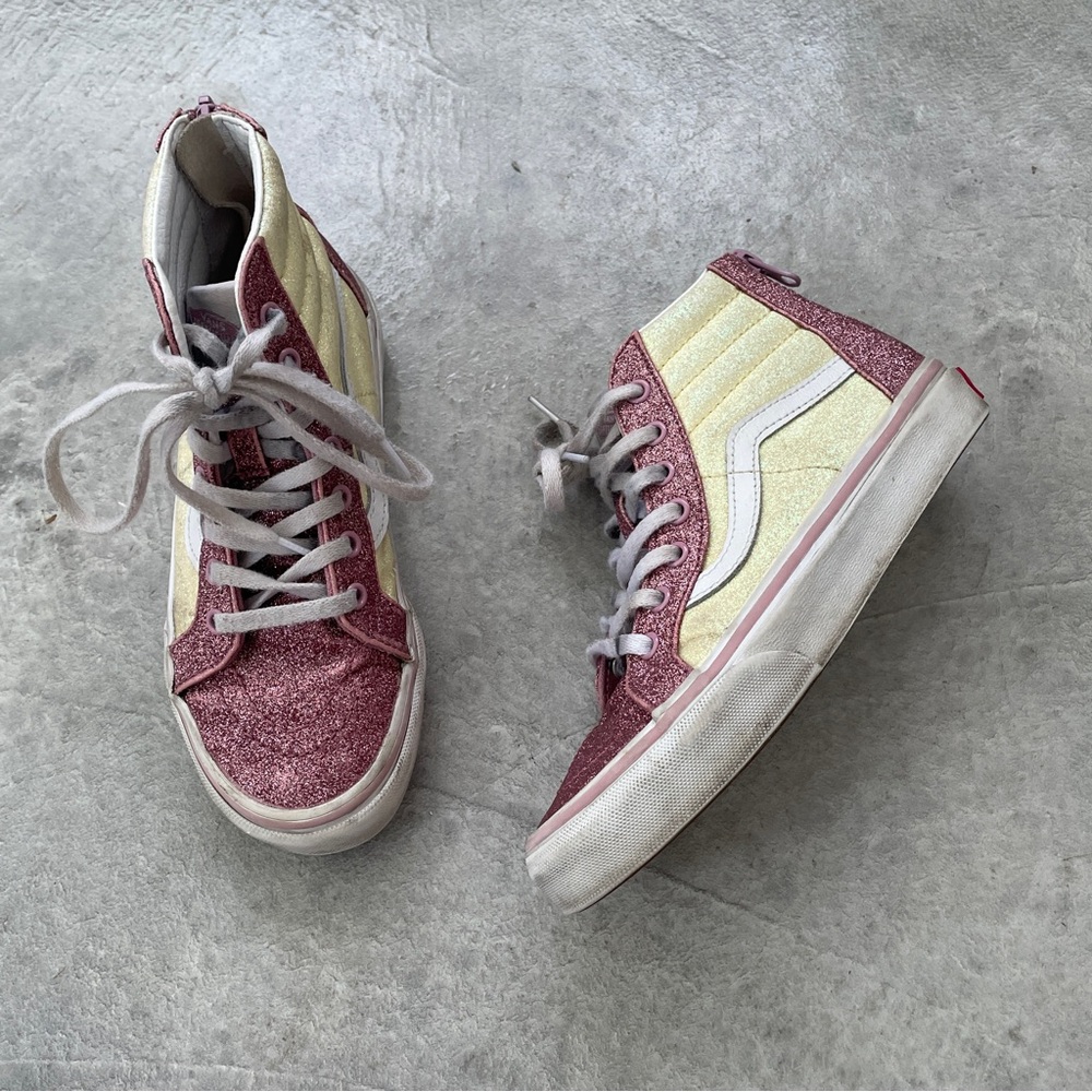 Vans off the wall high top girls glitter sneakers sz 2